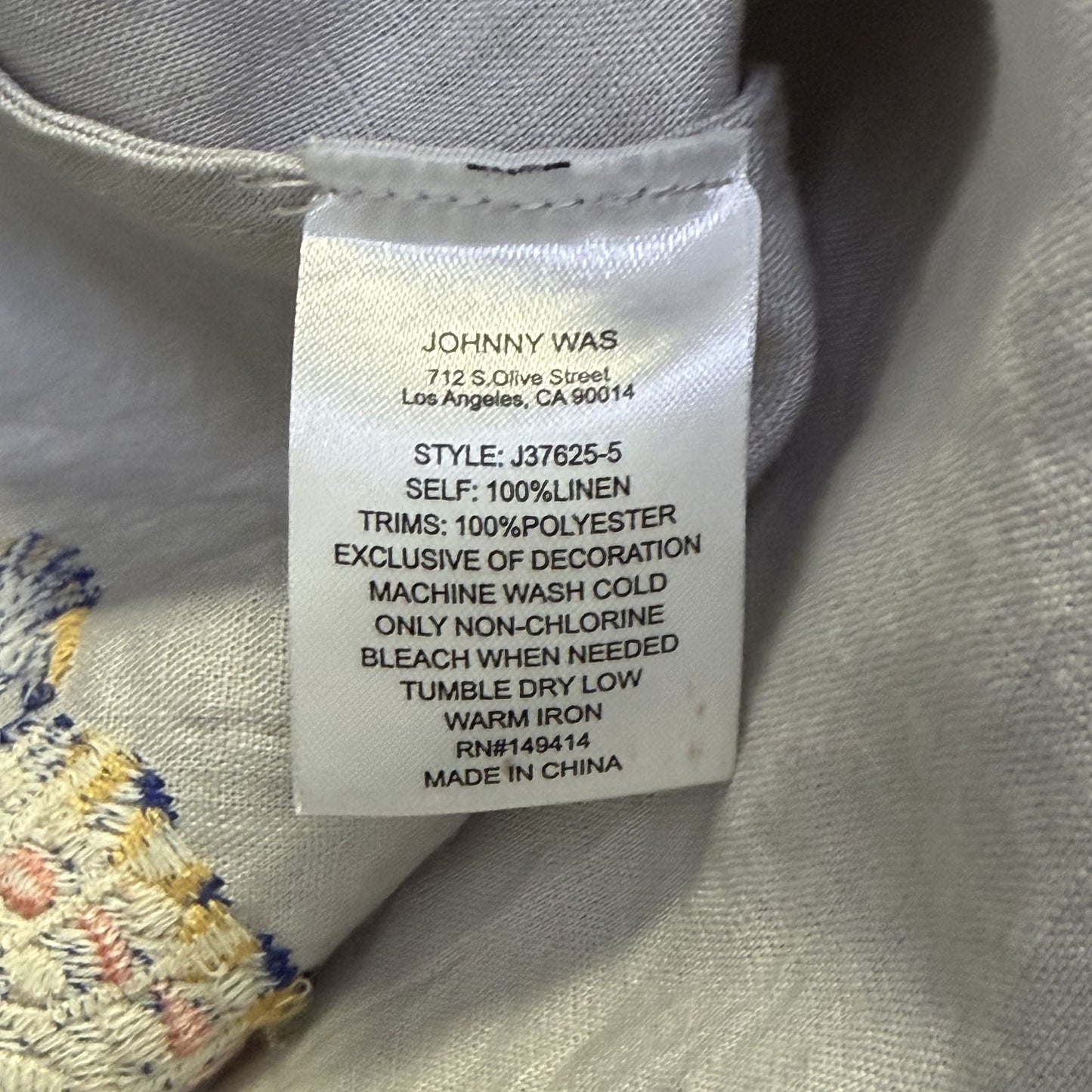 Johnny Was Linen Floral Embroidered Maxi Dress Gray Multicolor S