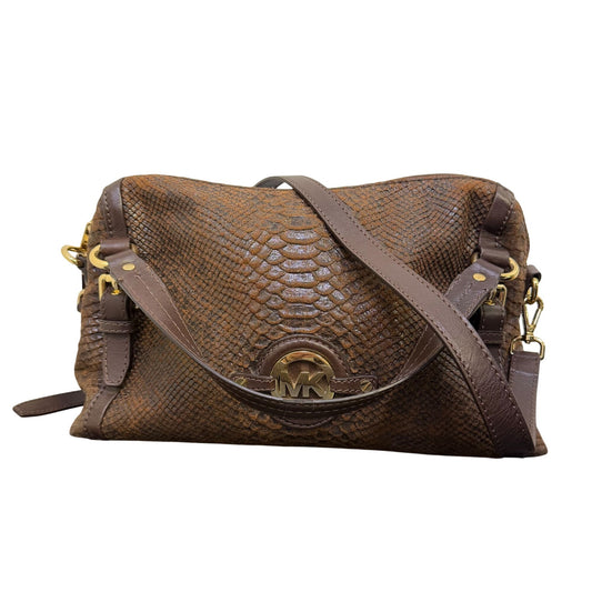Michael Kors Brown Python-Embossed Leather Shoulder Bag With Adjustable Strap