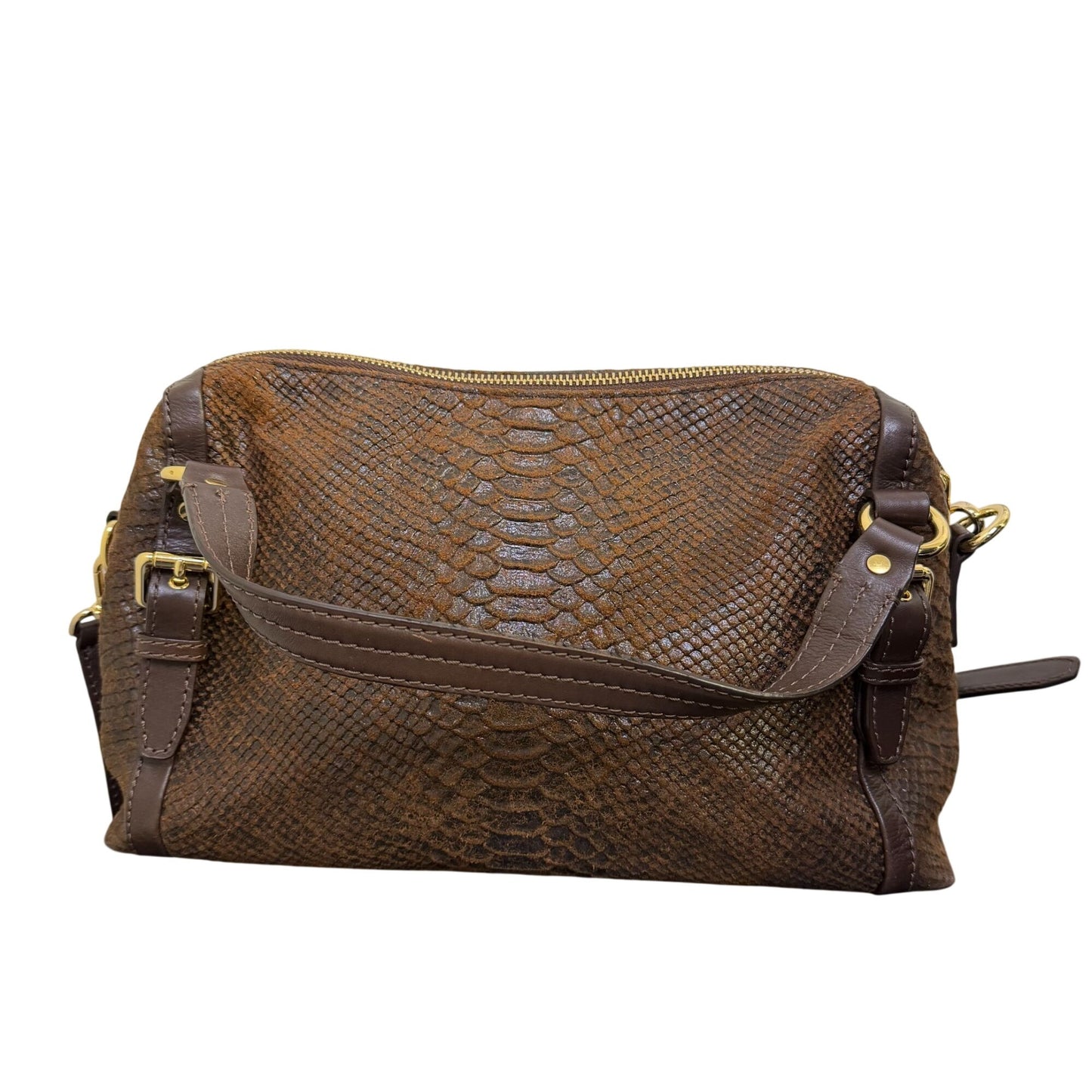Michael Kors Brown Python-Embossed Leather Shoulder Bag With Adjustable Strap