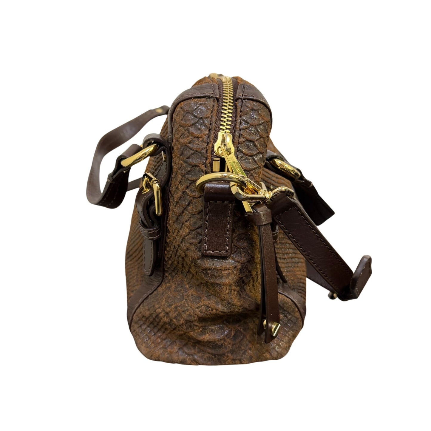 Michael Kors Brown Python-Embossed Leather Shoulder Bag With Adjustable Strap