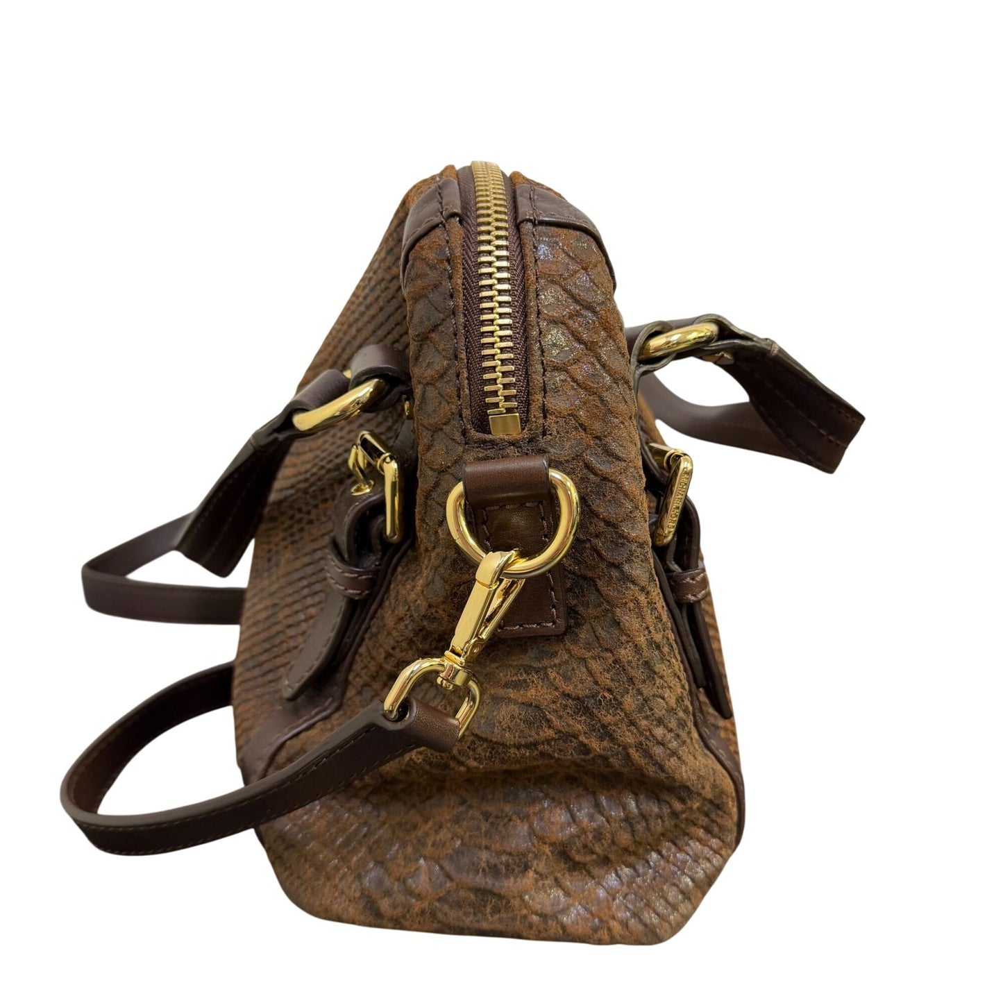 Michael Kors Brown Python-Embossed Leather Shoulder Bag With Adjustable Strap