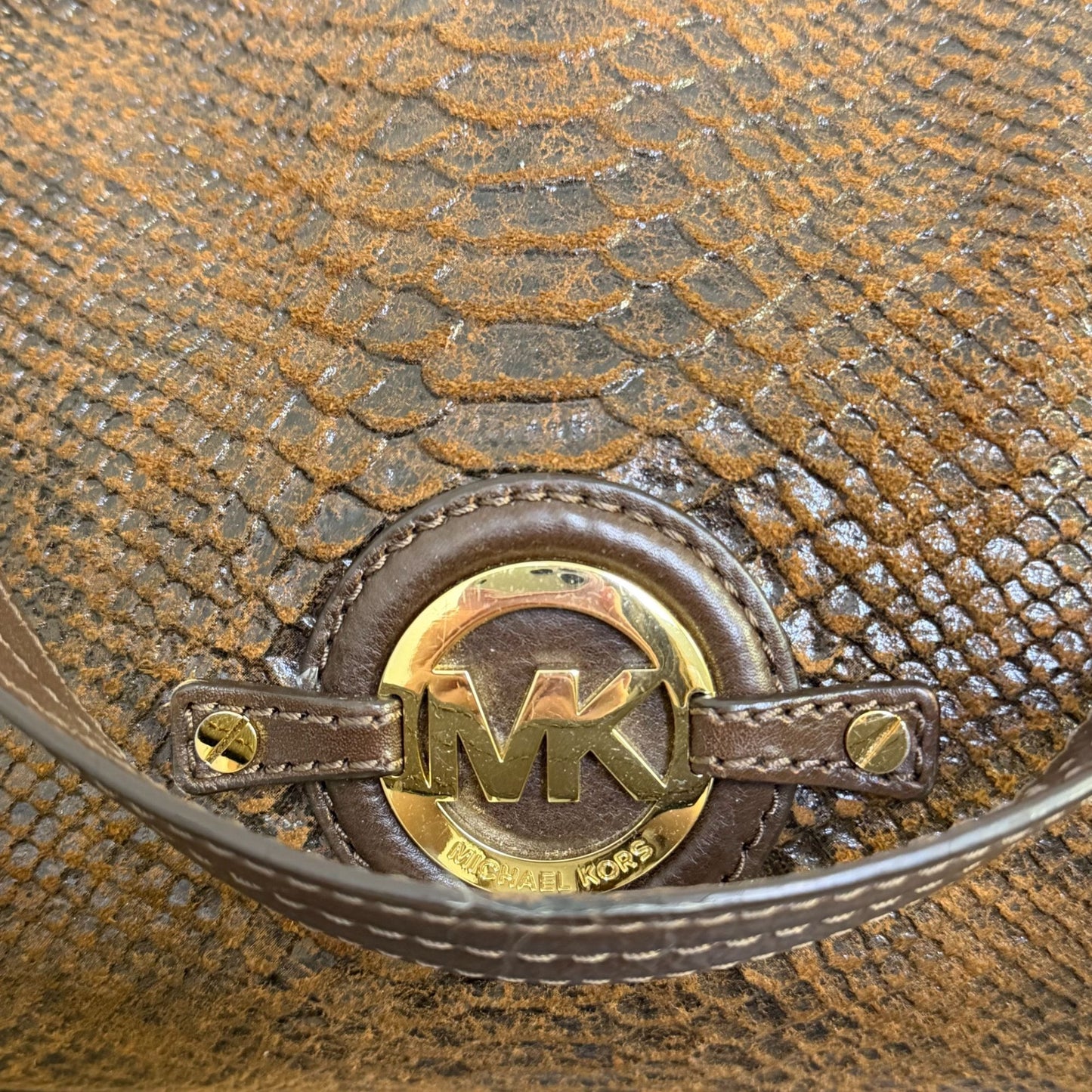 Michael Kors Brown Python-Embossed Leather Shoulder Bag With Adjustable Strap