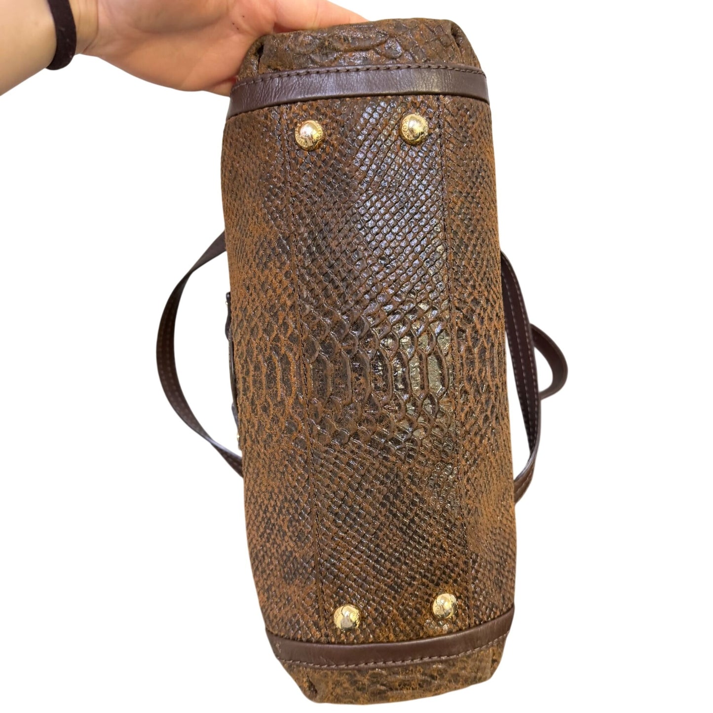Michael Kors Brown Python-Embossed Leather Shoulder Bag With Adjustable Strap