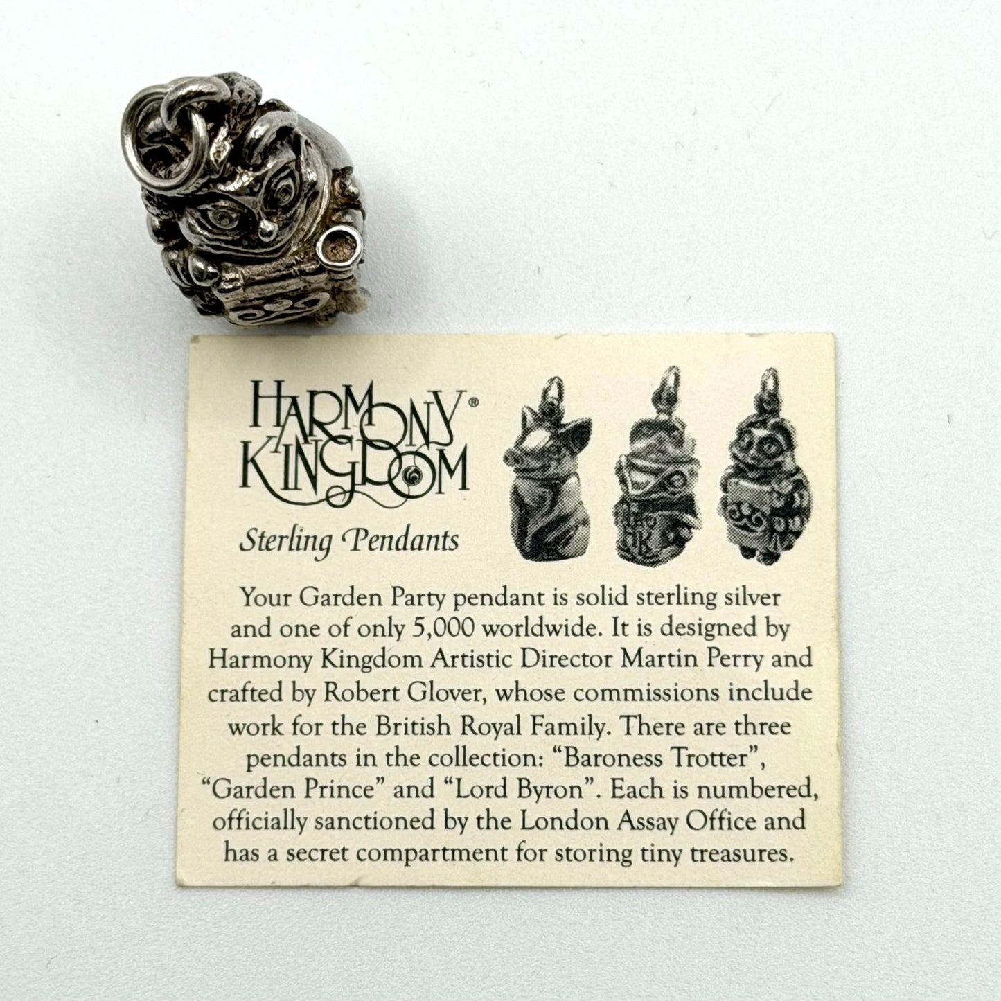 Harmony Kingdom 925 Sterling Silver Lord Byron Pendant W/ Secret Compartment
