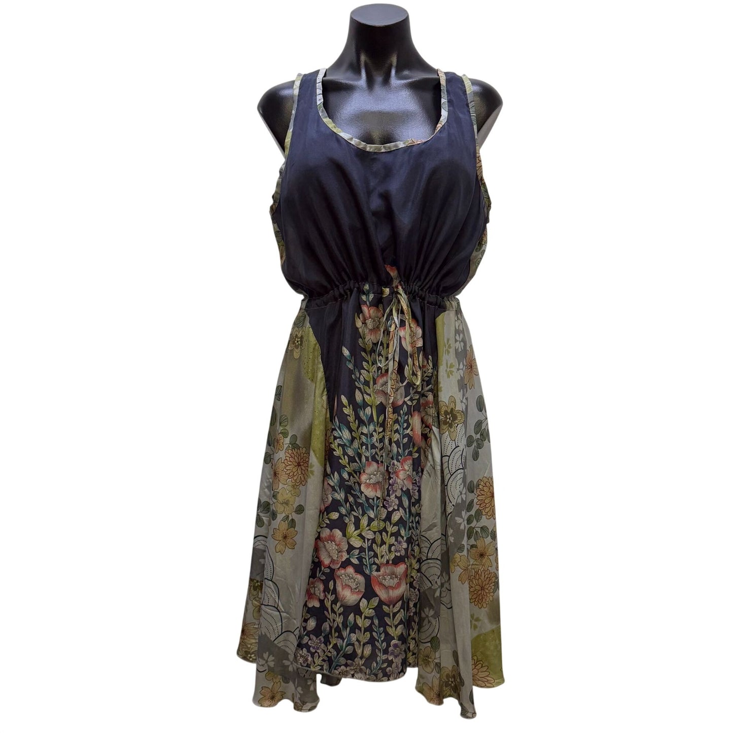 Johnny Was Silk Sleeveless Floral Dress With Adjustable Waist L