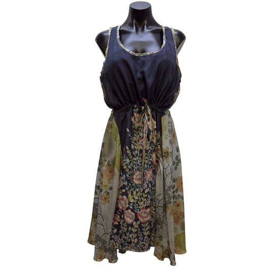 Johnny Was Silk Sleeveless Floral Dress With Adjustable Waist L