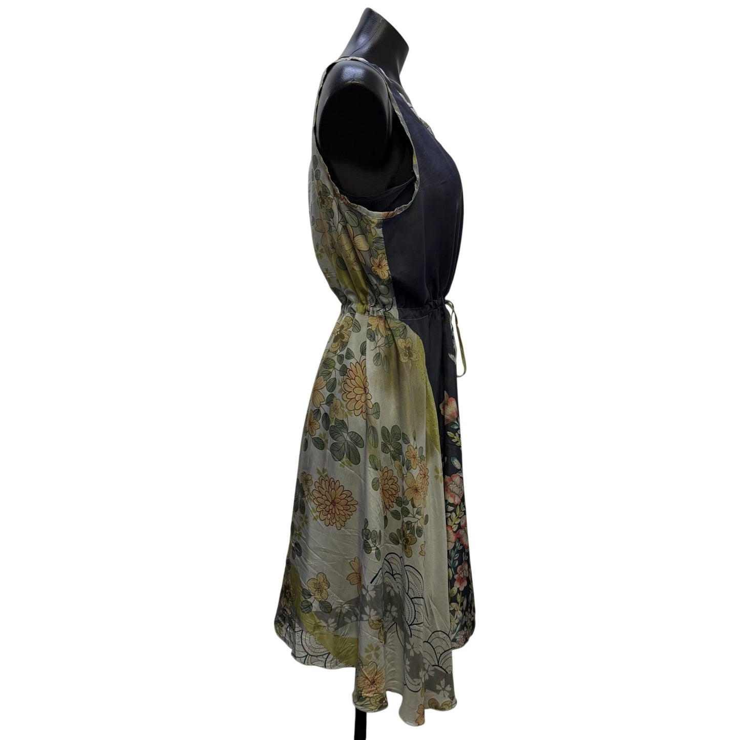 Johnny Was Silk Sleeveless Floral Dress With Adjustable Waist L