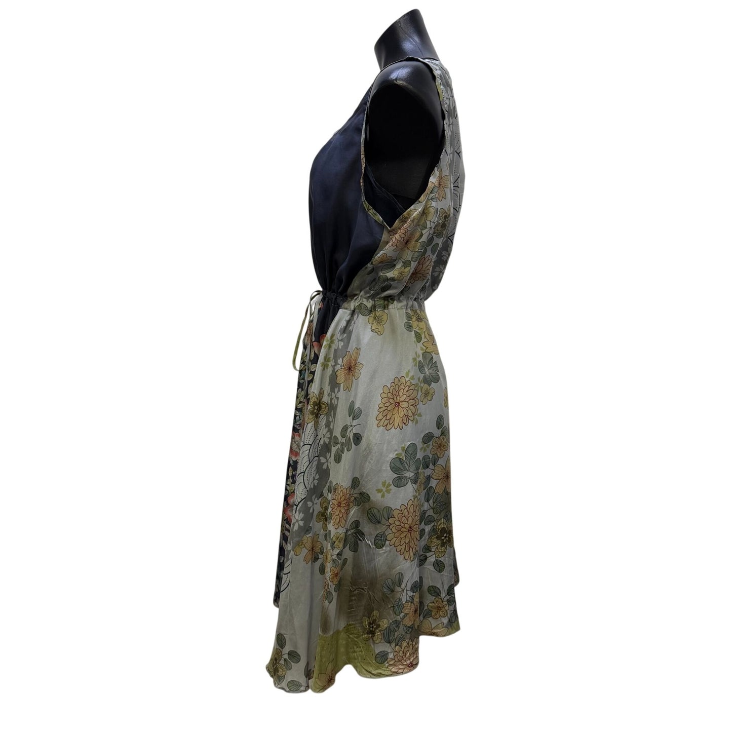 Johnny Was Silk Sleeveless Floral Dress With Adjustable Waist L