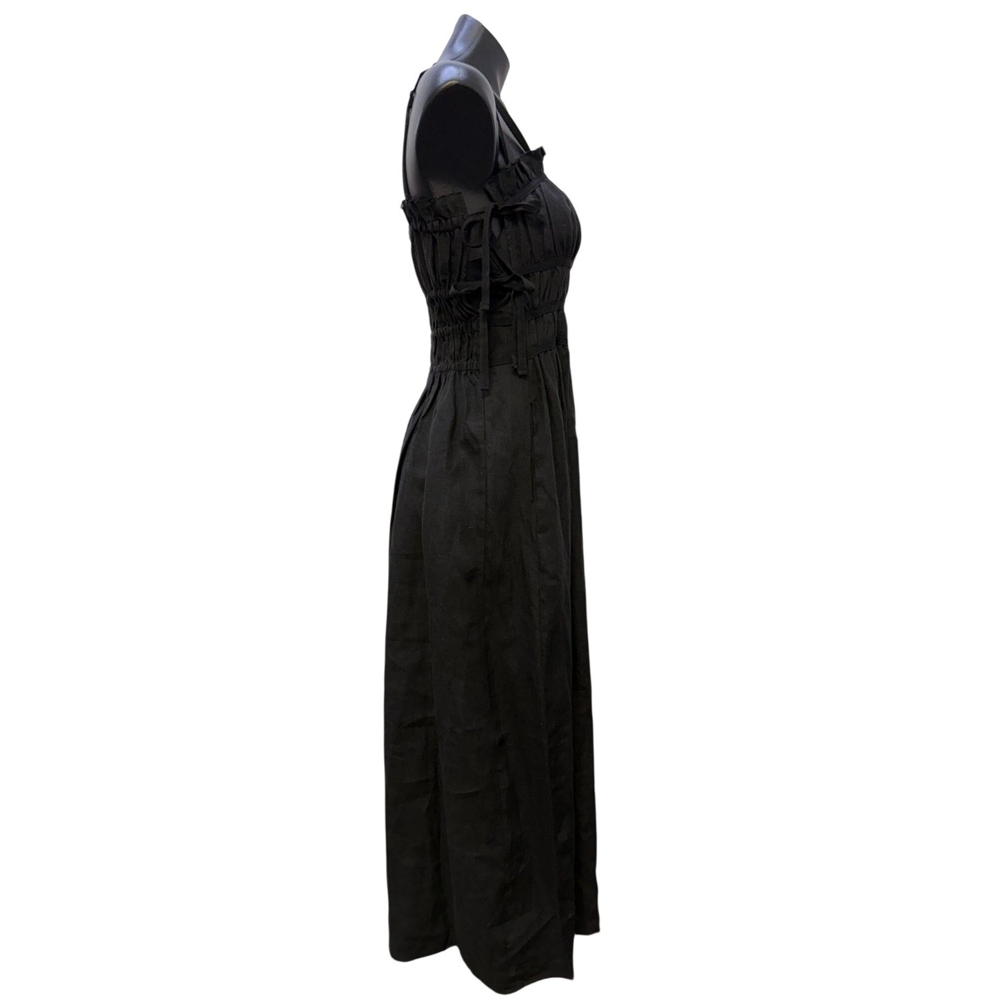 a. ren Black Linen Midi Dress With Smocked Bodice & Adjustable Straps M