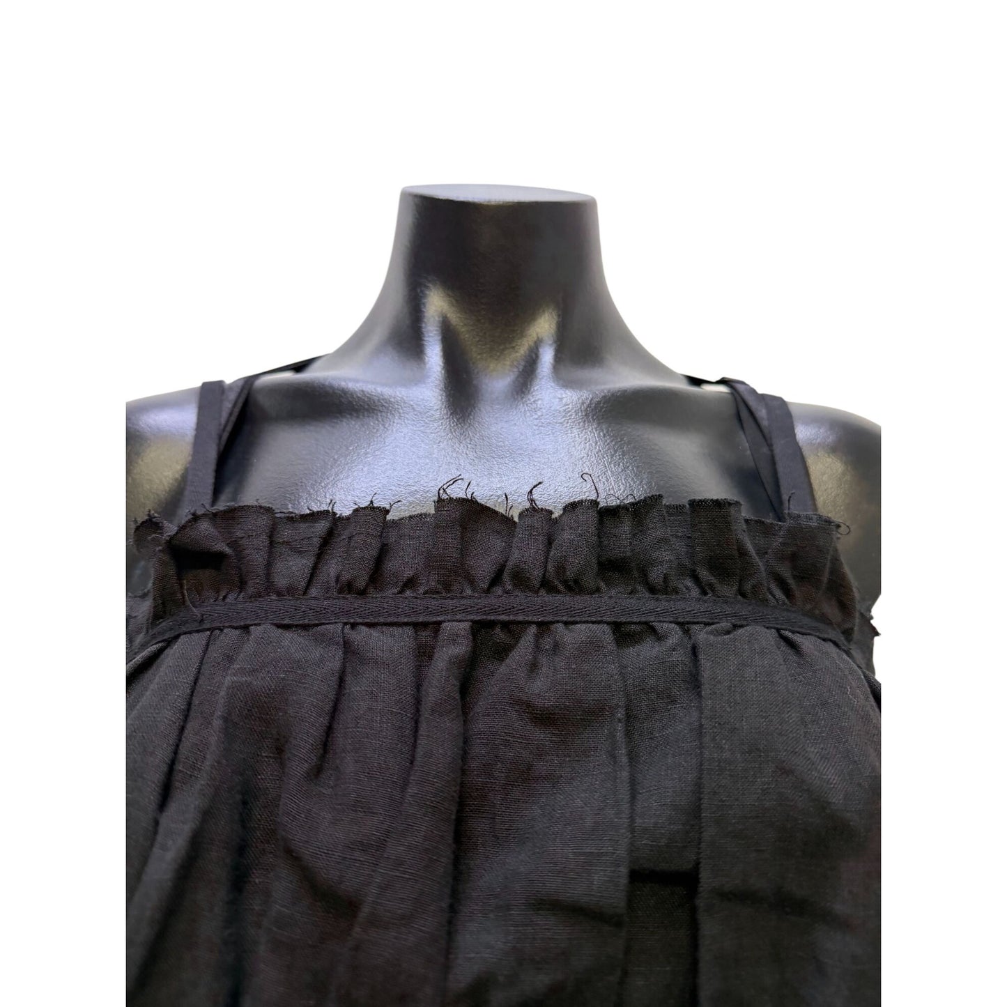 a. ren Black Linen Midi Dress With Smocked Bodice & Adjustable Straps M