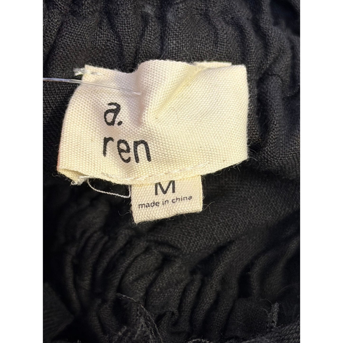 a. ren Black Linen Midi Dress With Smocked Bodice & Adjustable Straps M