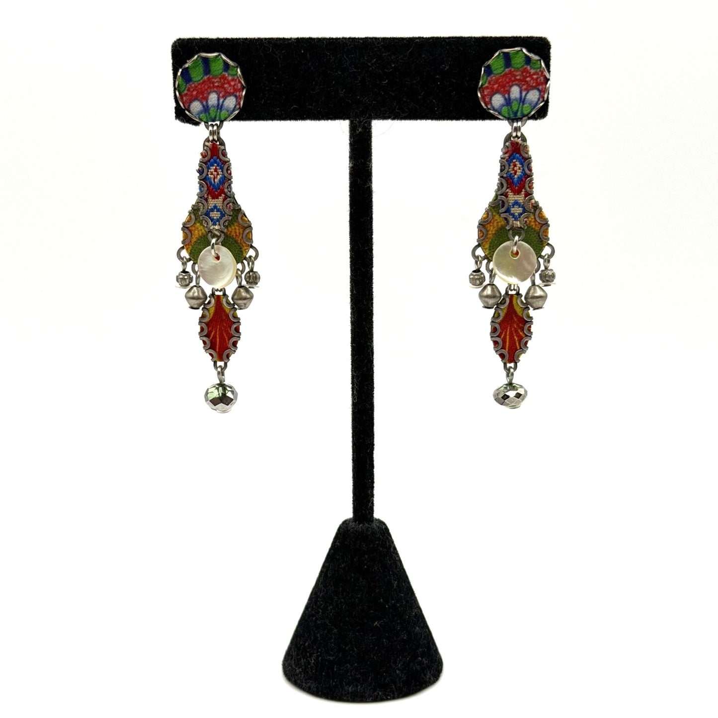 Ayla Bar Silver-Tone Drop Earrings With Colorful Accents