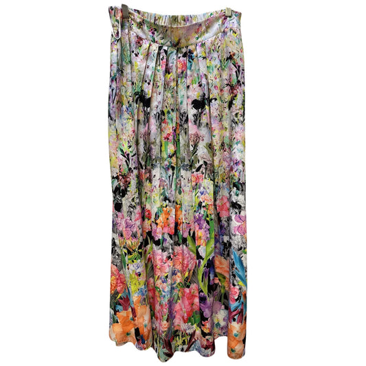 Ranna Gill White w/Multicolored Floral Print Maxi Skirt M