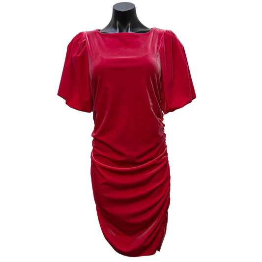 Scotch & Soda Pink Velvet Dress With Ruched Skirt & Short Puff Sleeves L