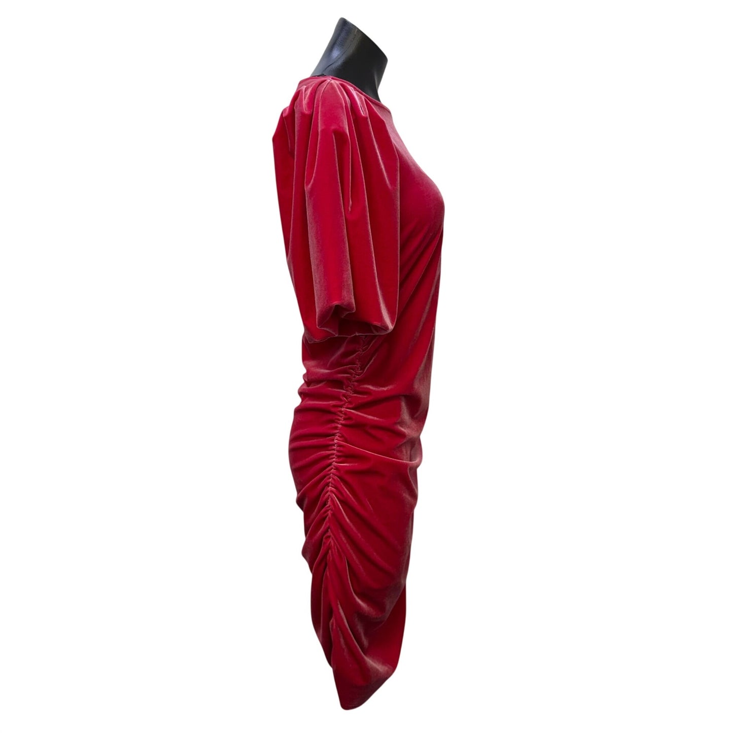 Scotch & Soda Pink Velvet Dress With Ruched Skirt & Short Puff Sleeves L
