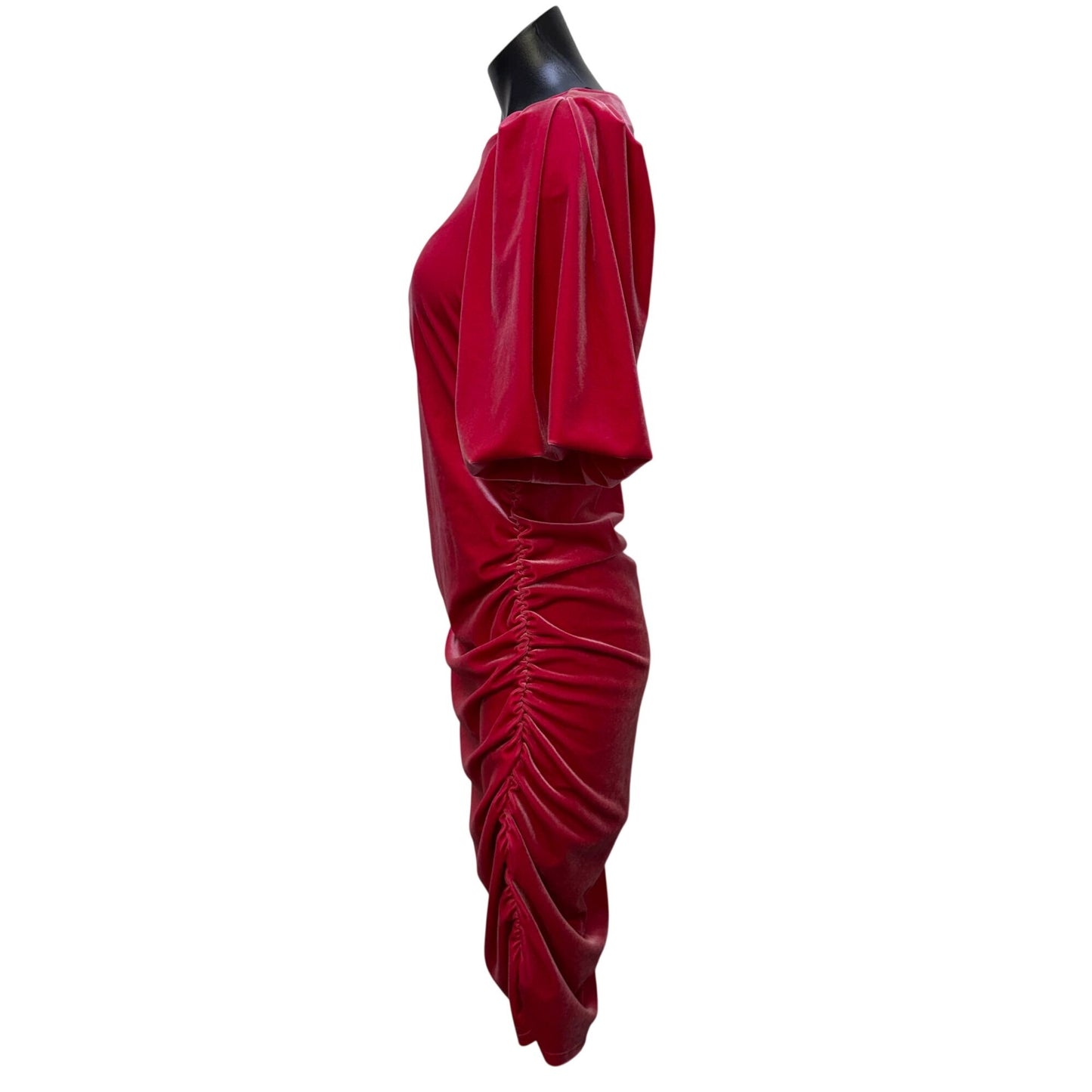 Scotch & Soda Pink Velvet Dress With Ruched Skirt & Short Puff Sleeves L