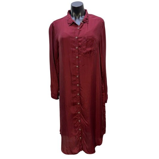 Pete & Greta Maroon Button-Down Long Silk Shirt Dress S