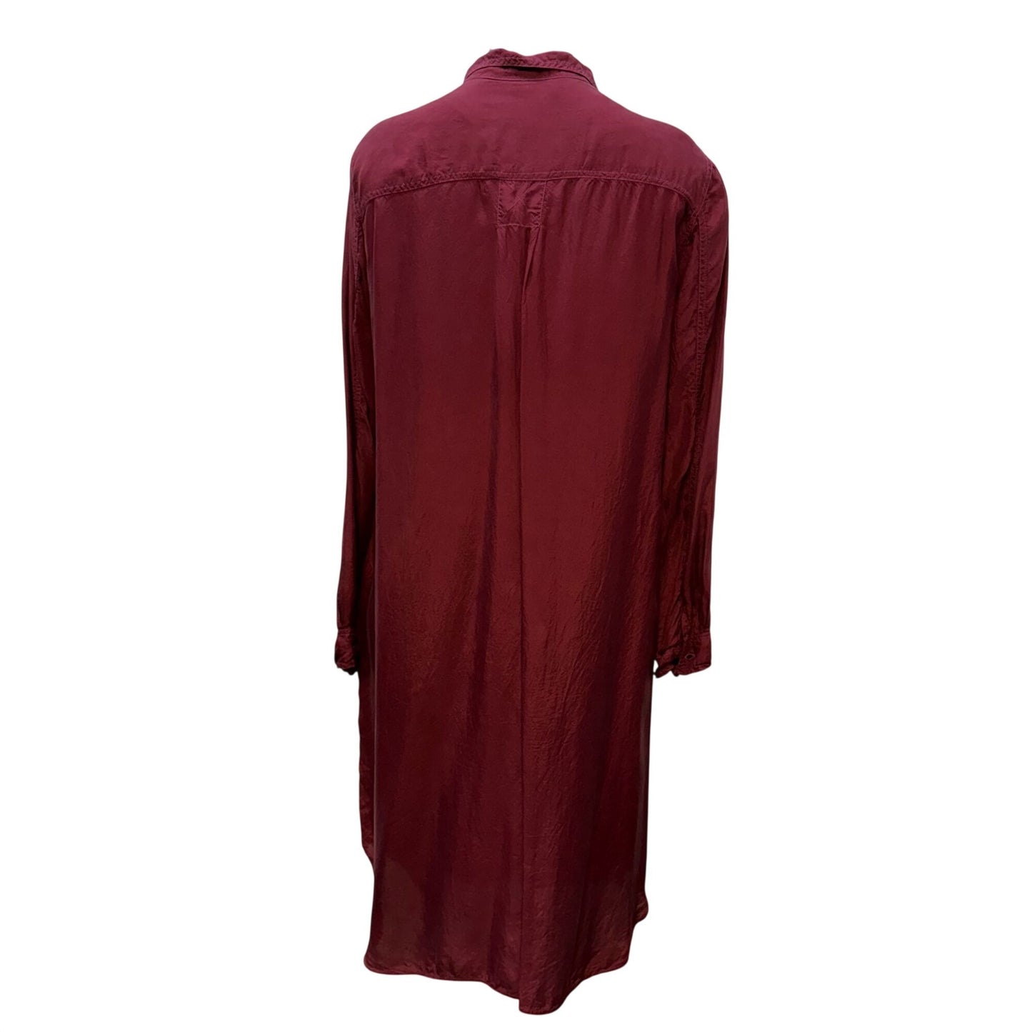 Pete & Greta Maroon Button-Down Long Silk Shirt Dress S