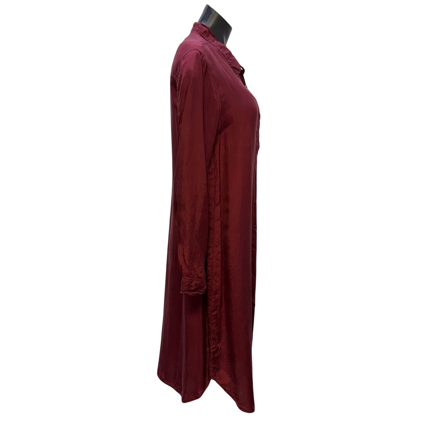 Pete & Greta Maroon Button-Down Long Silk Shirt Dress S