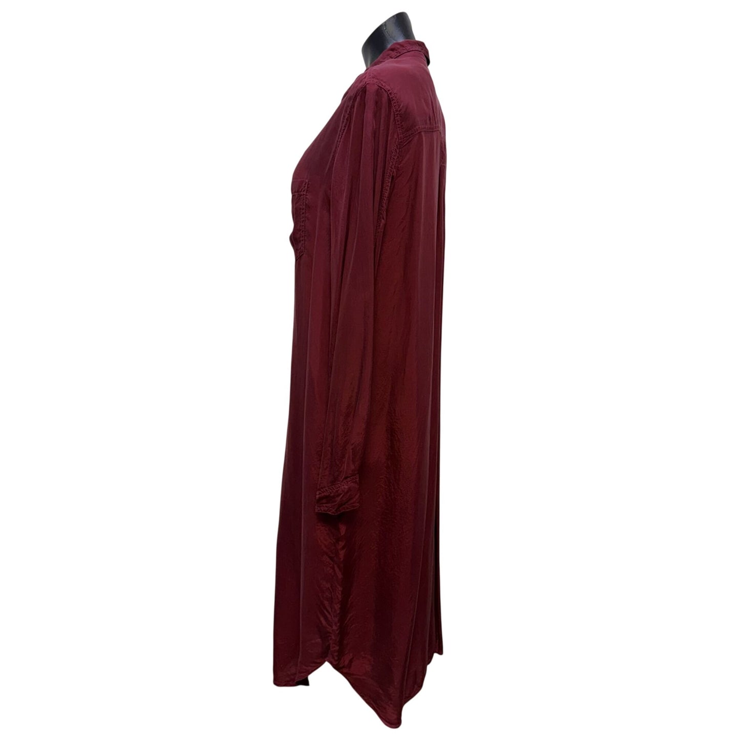 Pete & Greta Maroon Button-Down Long Silk Shirt Dress S