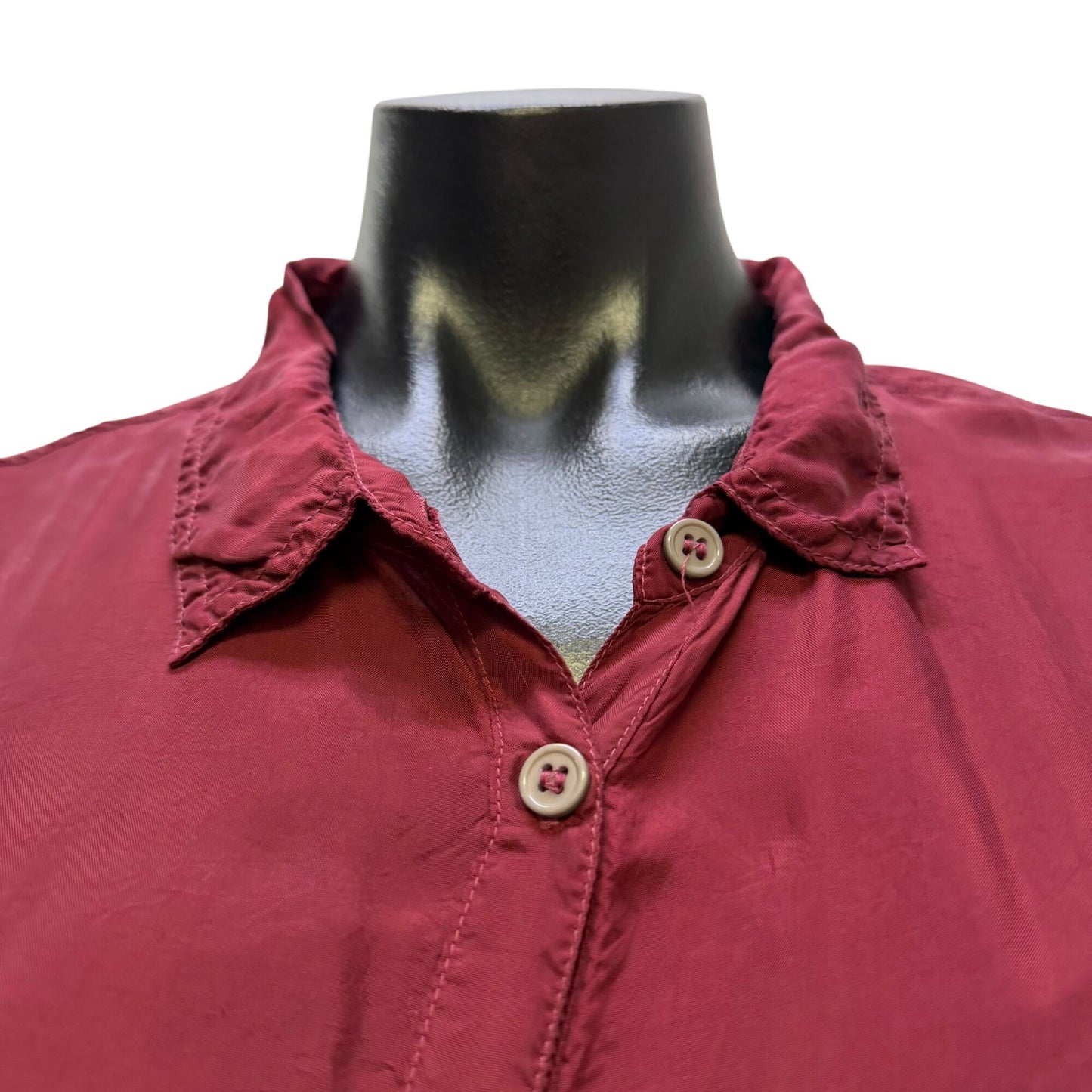 Pete & Greta Maroon Button-Down Long Silk Shirt Dress S
