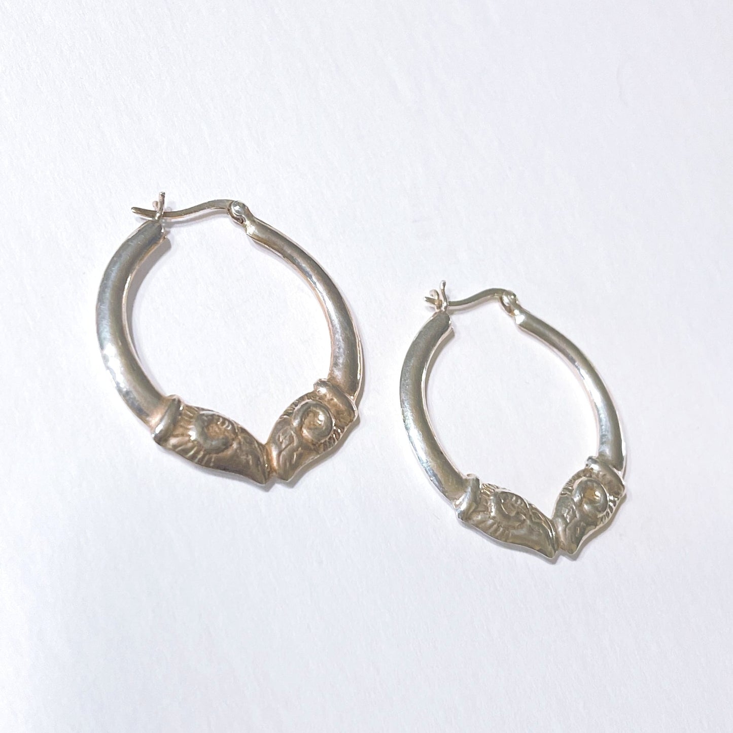 Vintage Sterling Silver Double Facing Rams Hoop Earrings L