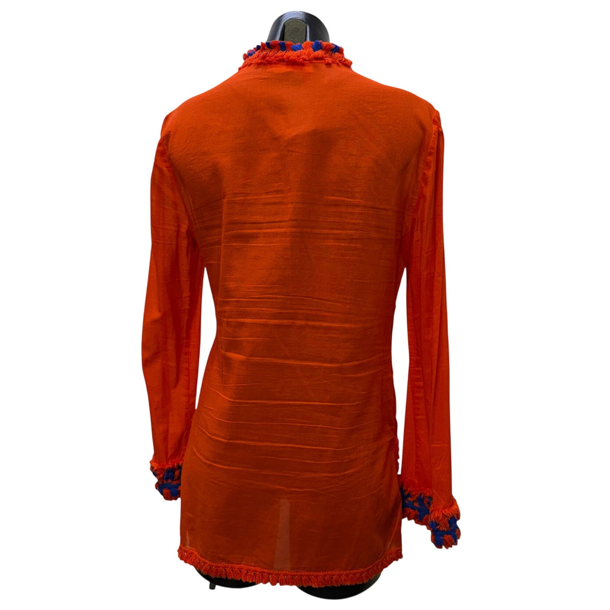 Tory Burch Orange Blouse With Blue Embellished Details Size 6