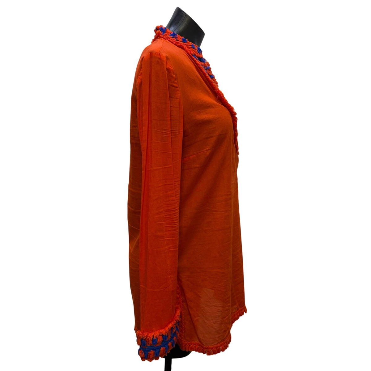 Tory Burch Orange Blouse With Blue Embellished Details Size 6