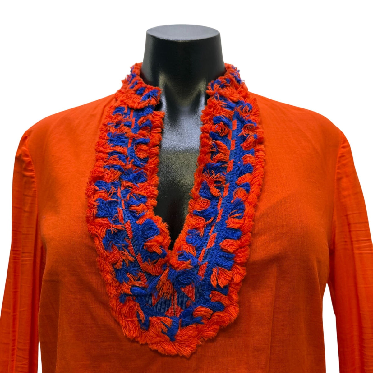 Tory Burch Orange Blouse With Blue Embellished Details Size 6