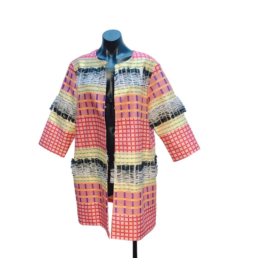 Hilary Radley For Katherine Barclay Red, Yellow, & Multicolored Plaid Coat Size XL