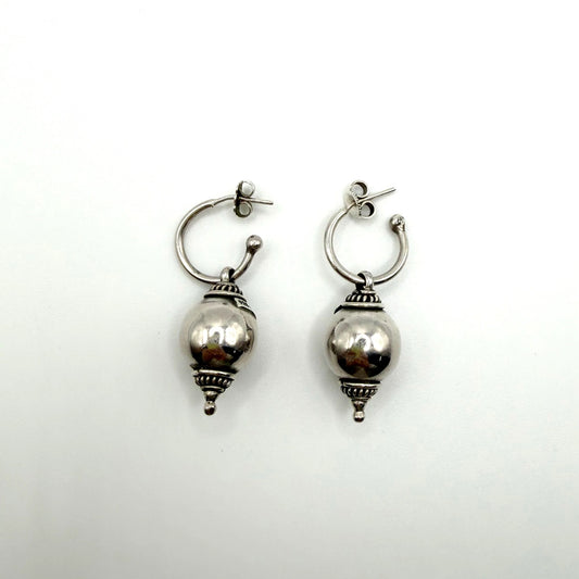 Bali 925 Sterling Silver Hoop Earrings With Ornate Bead Accents