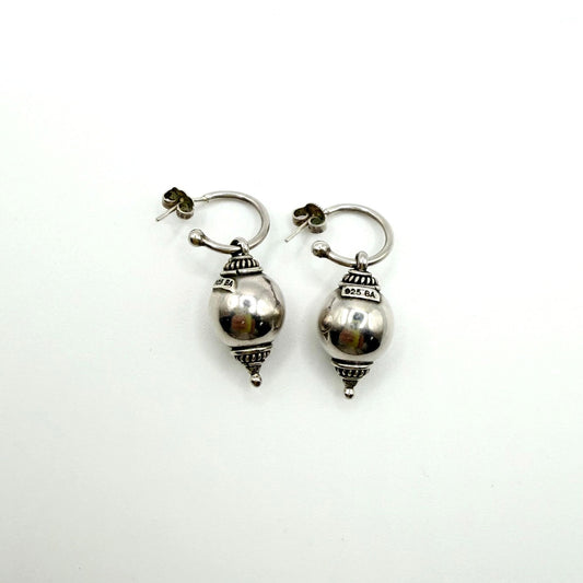 Bali 925 Sterling Silver Hoop Earrings With Ornate Bead Accents