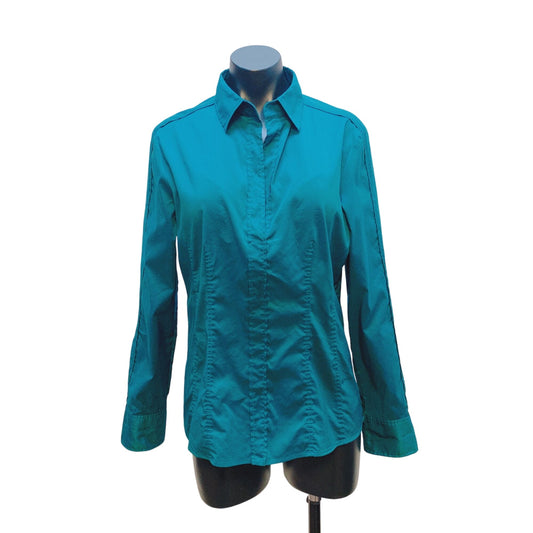 Hugo Boss Teal Button-Up Long Sleeve Blouse Large