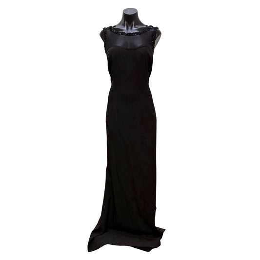 NWT Karl Lagerfeld Black Beaded Neckline Sleeveless Evening Gown Size 12