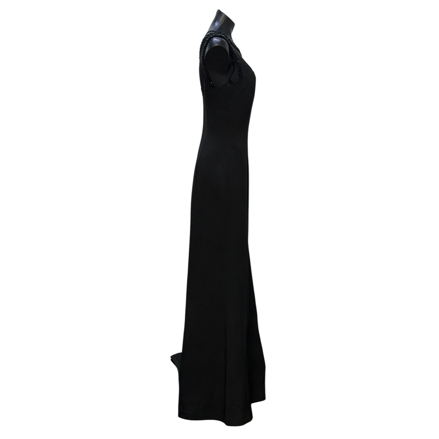 NWT Karl Lagerfeld Black Beaded Neckline Sleeveless Evening Gown Size 12