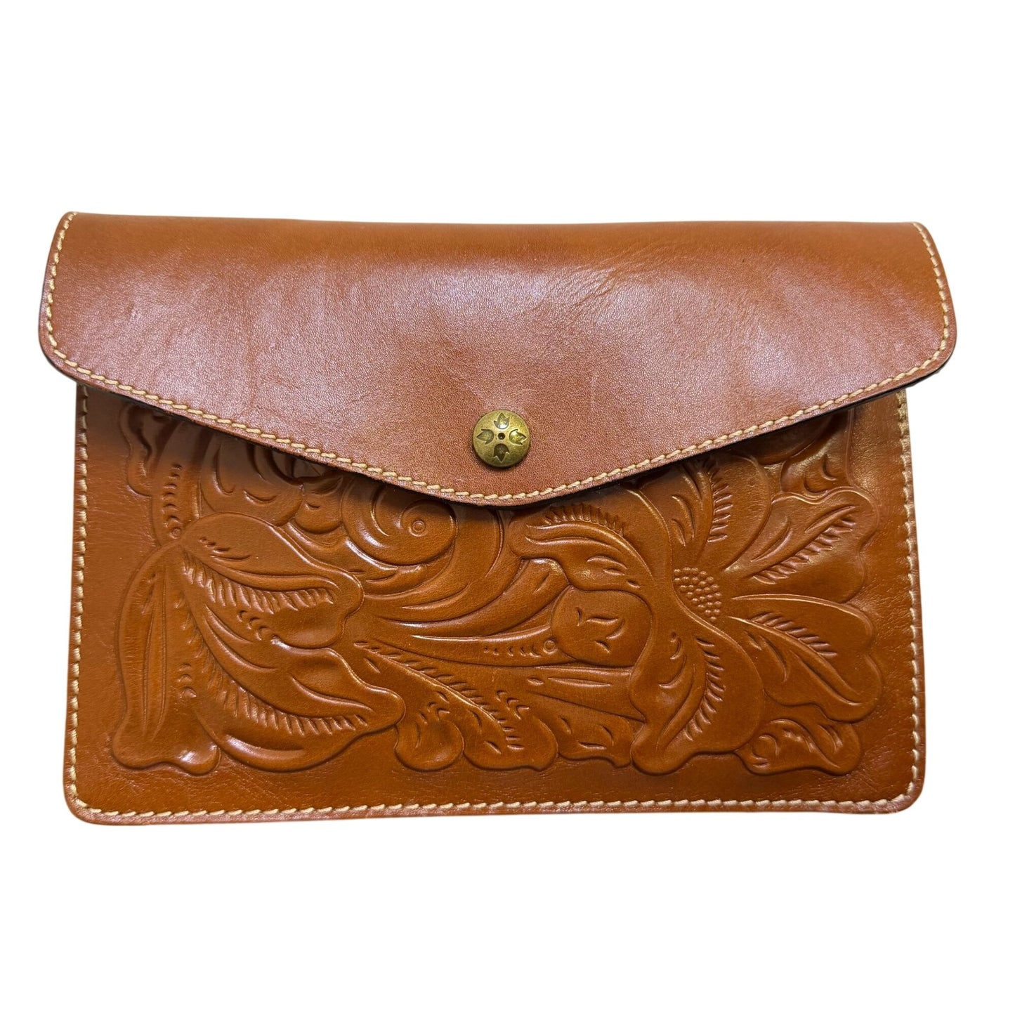 Patricia Nash Leather Envelope Clutch With Floral Tooling Handcrafted