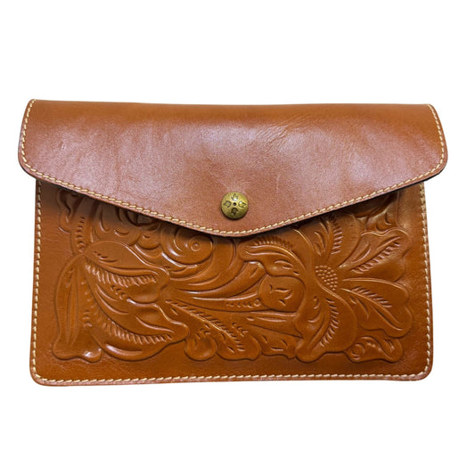 Patricia Nash Leather Envelope Clutch With Floral Tooling Handcrafted