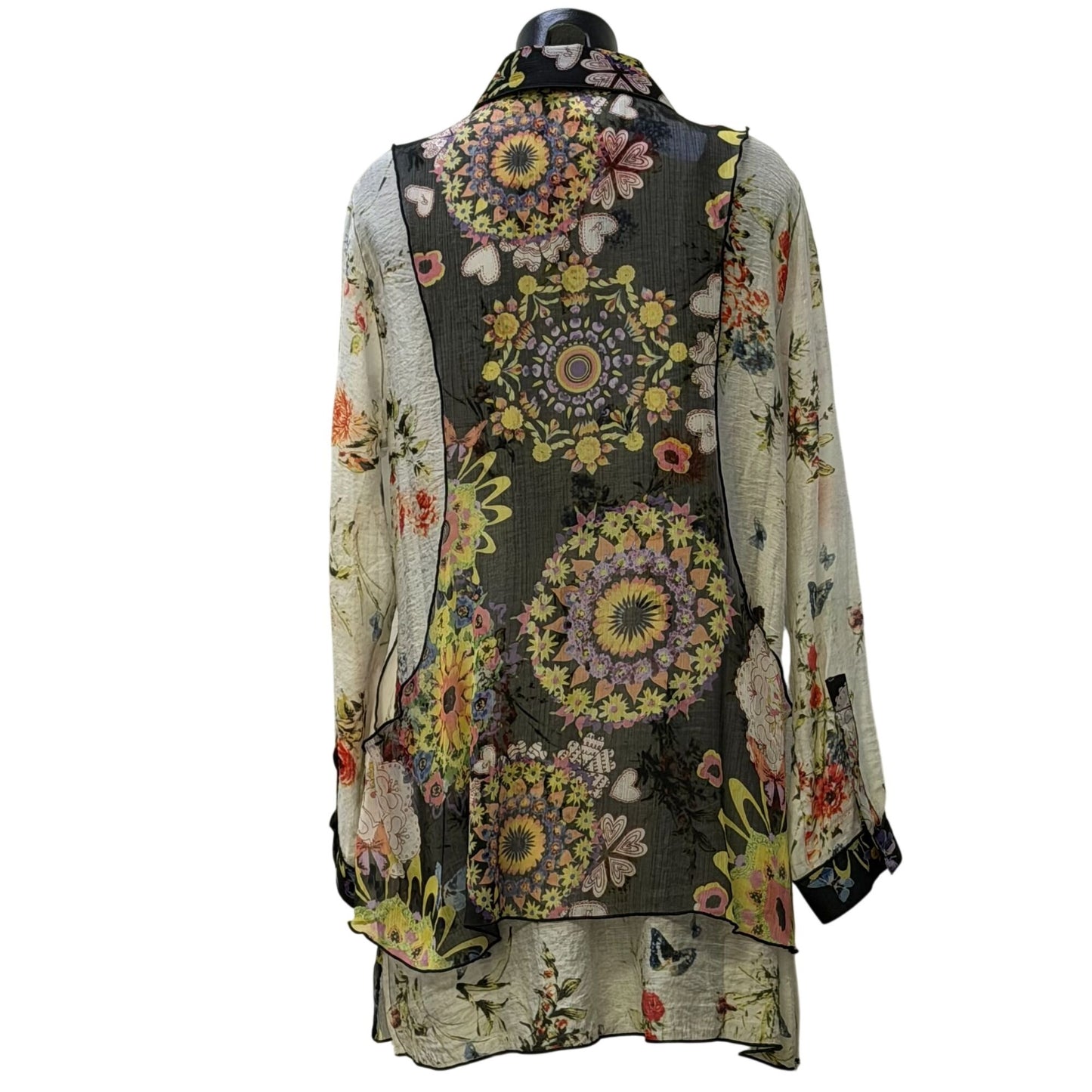 John Mark Floral Print Sheer Tunic Blouse Multi-Color Long Sleeve L