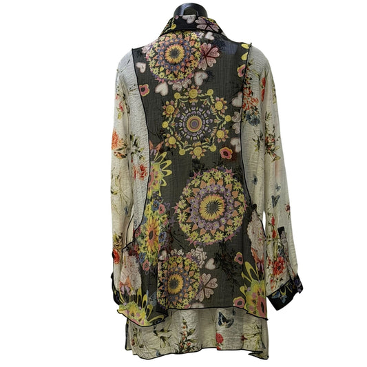 John Mark Floral Print Sheer Tunic Blouse Multi-Color Long Sleeve L