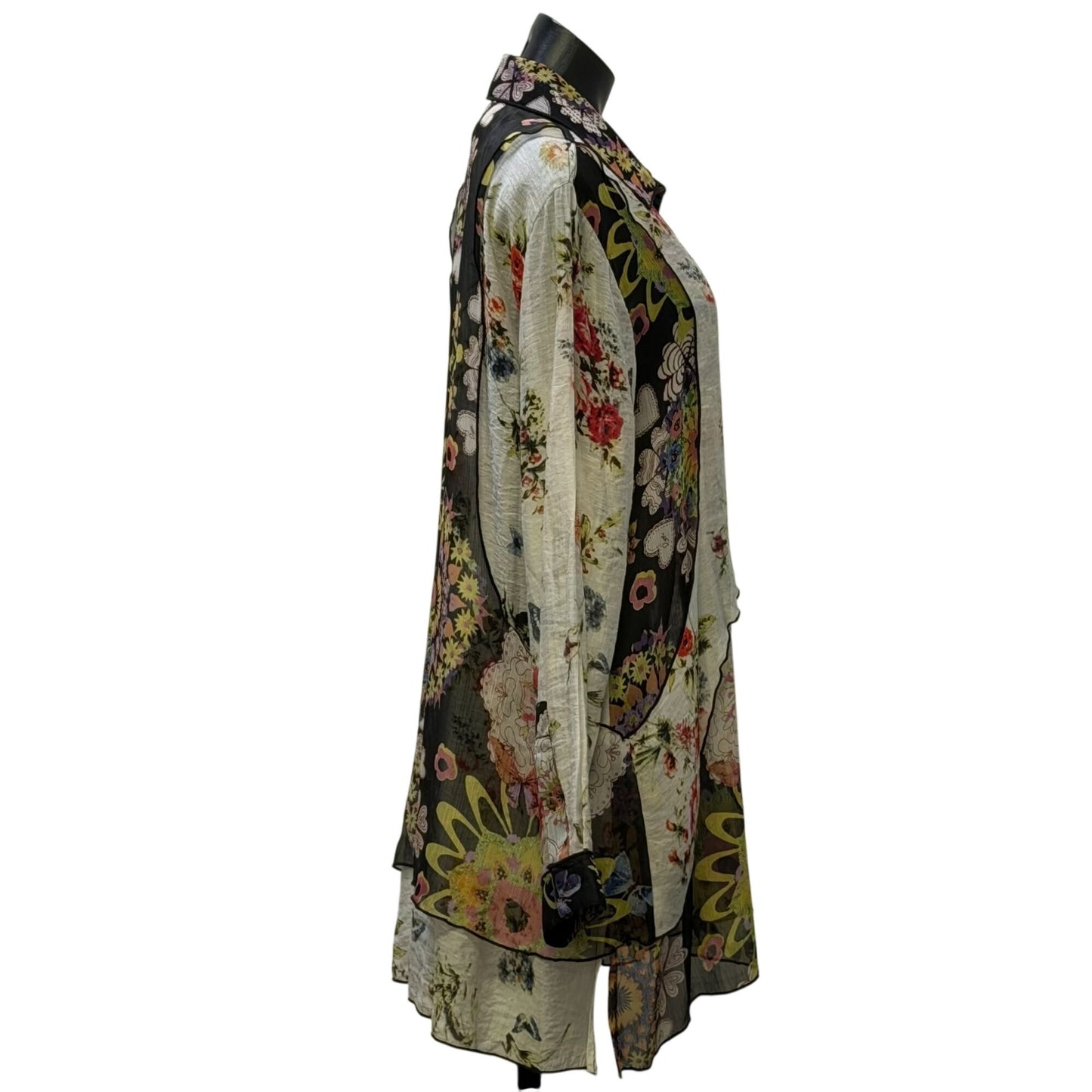 John Mark Floral Print Sheer Tunic Blouse Multi-Color Long Sleeve L