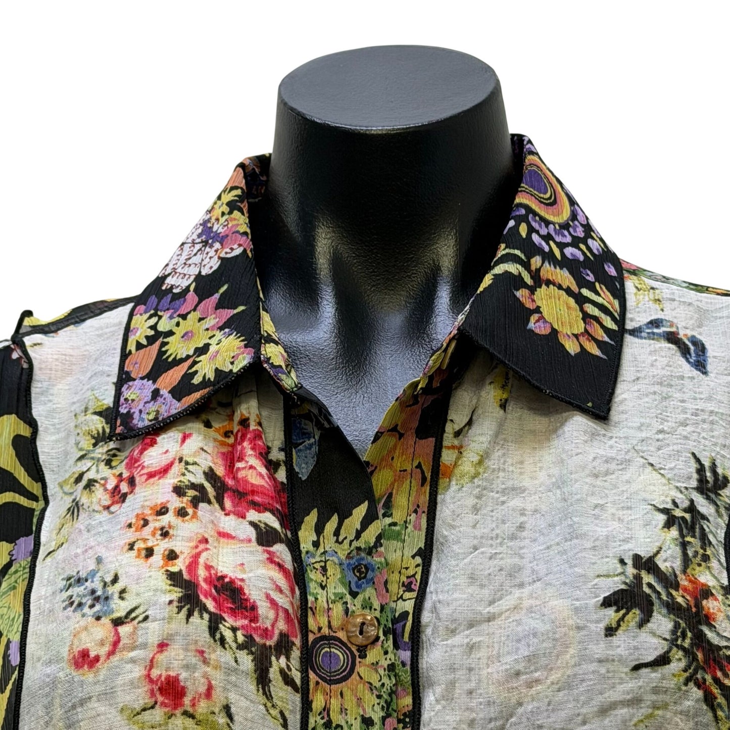 John Mark Floral Print Sheer Tunic Blouse Multi-Color Long Sleeve L