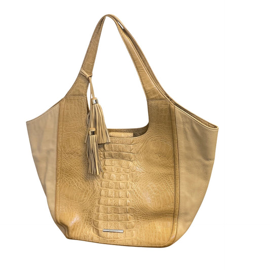 Brahmin Beige Croc-Embossed Leather Shoulder Bag With Tassel Accent