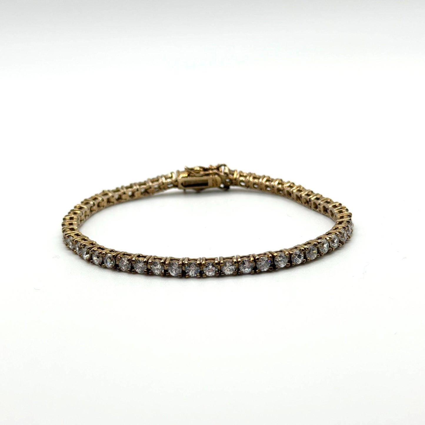 Gold Tone Bracelet With Round-Cut CZ Stones & 925 Clasp