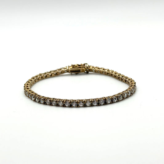 Gold Tone Bracelet With Round-Cut CZ Stones & 925 Clasp