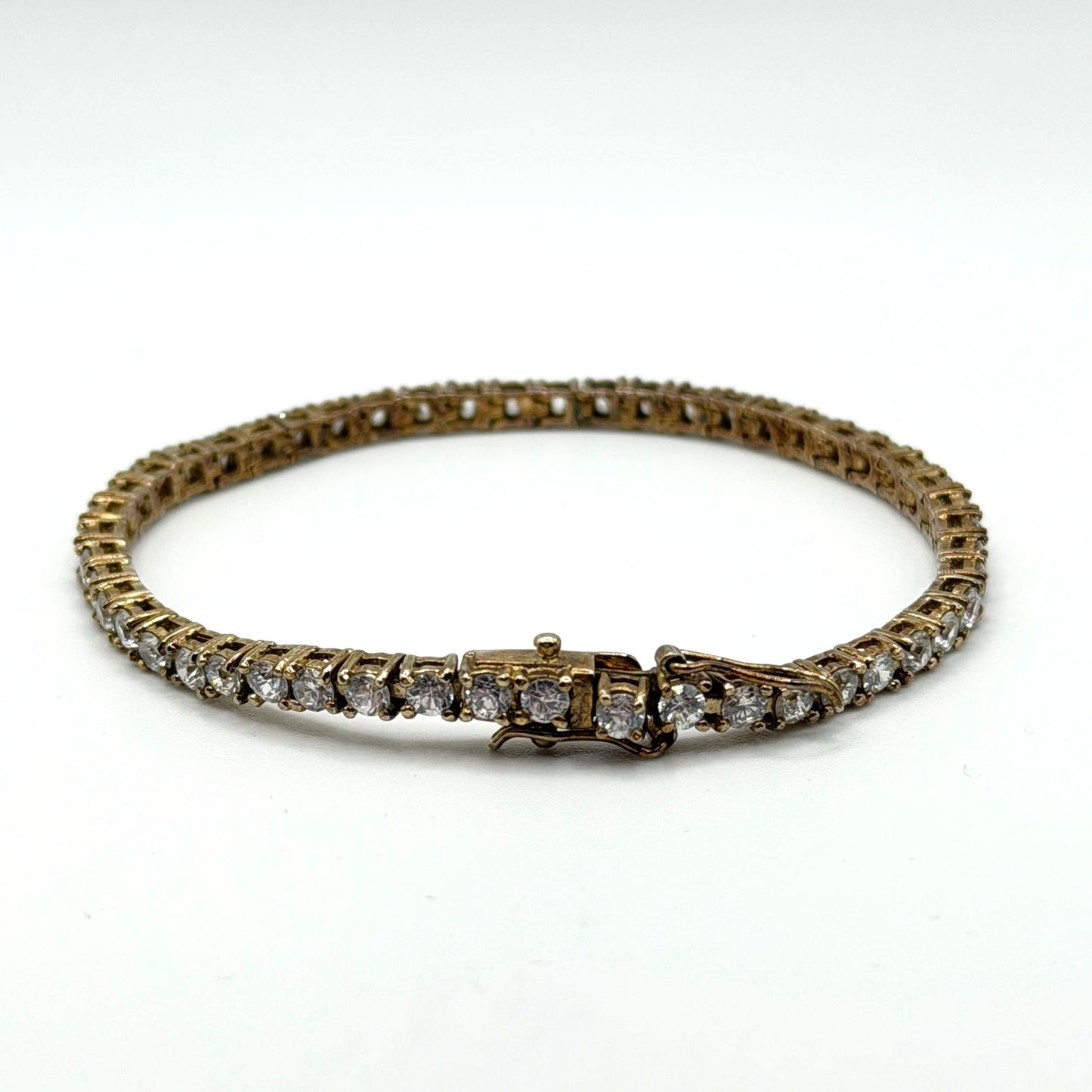 Gold Tone Bracelet With Round-Cut CZ Stones & 925 Clasp