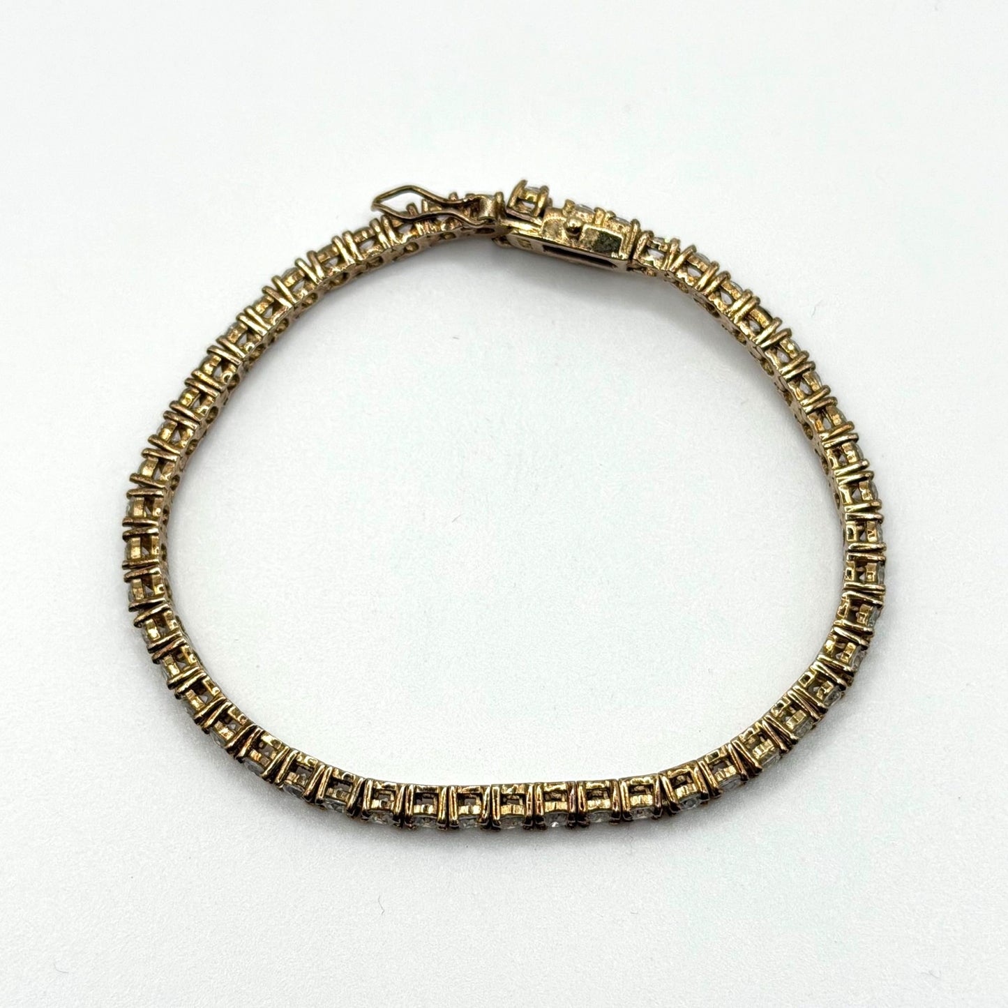 Gold Tone Bracelet With Round-Cut CZ Stones & 925 Clasp