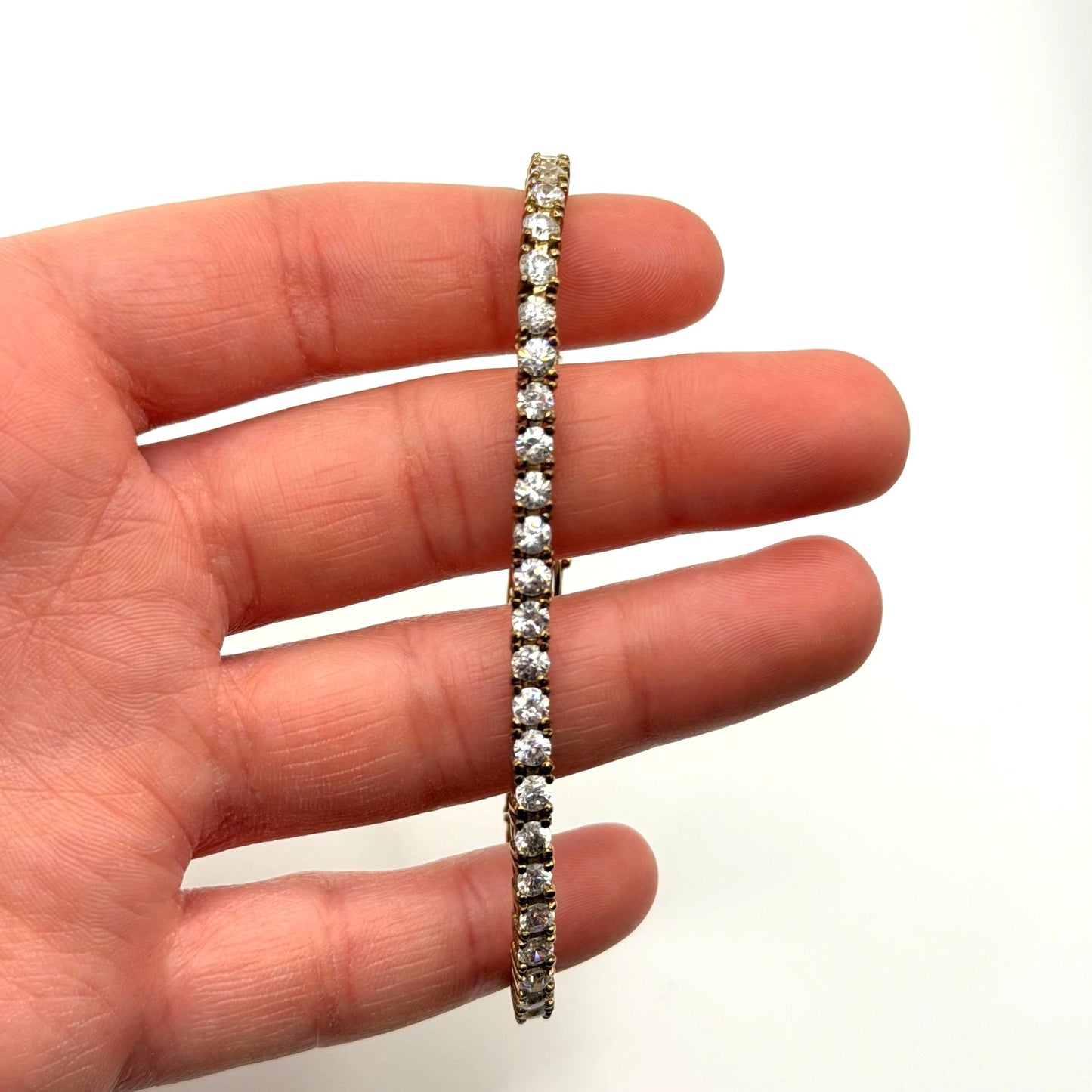 Gold Tone Bracelet With Round-Cut CZ Stones & 925 Clasp