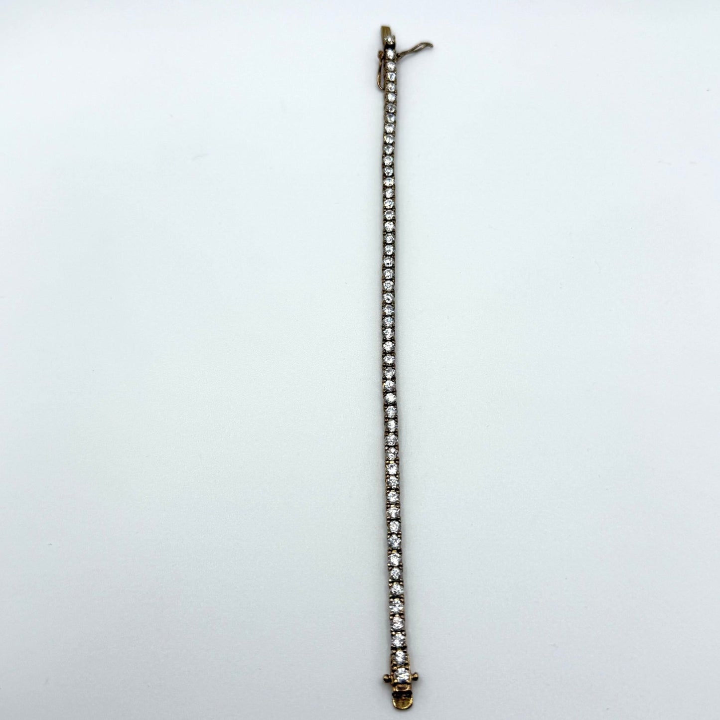Gold Tone Bracelet With Round-Cut CZ Stones & 925 Clasp