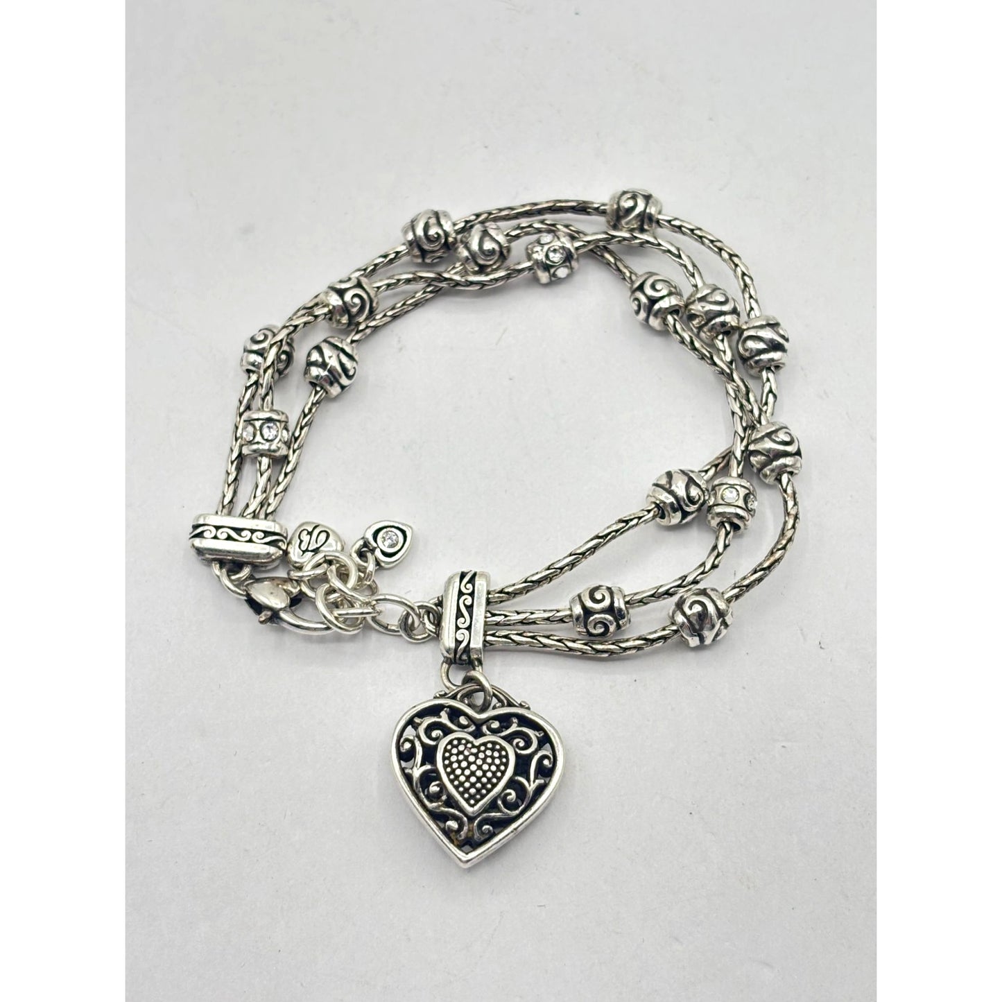 Brighton Multi Strand Silver Heart Charm Bracelet