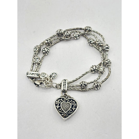 Brighton Multi Strand Silver Heart Charm Bracelet